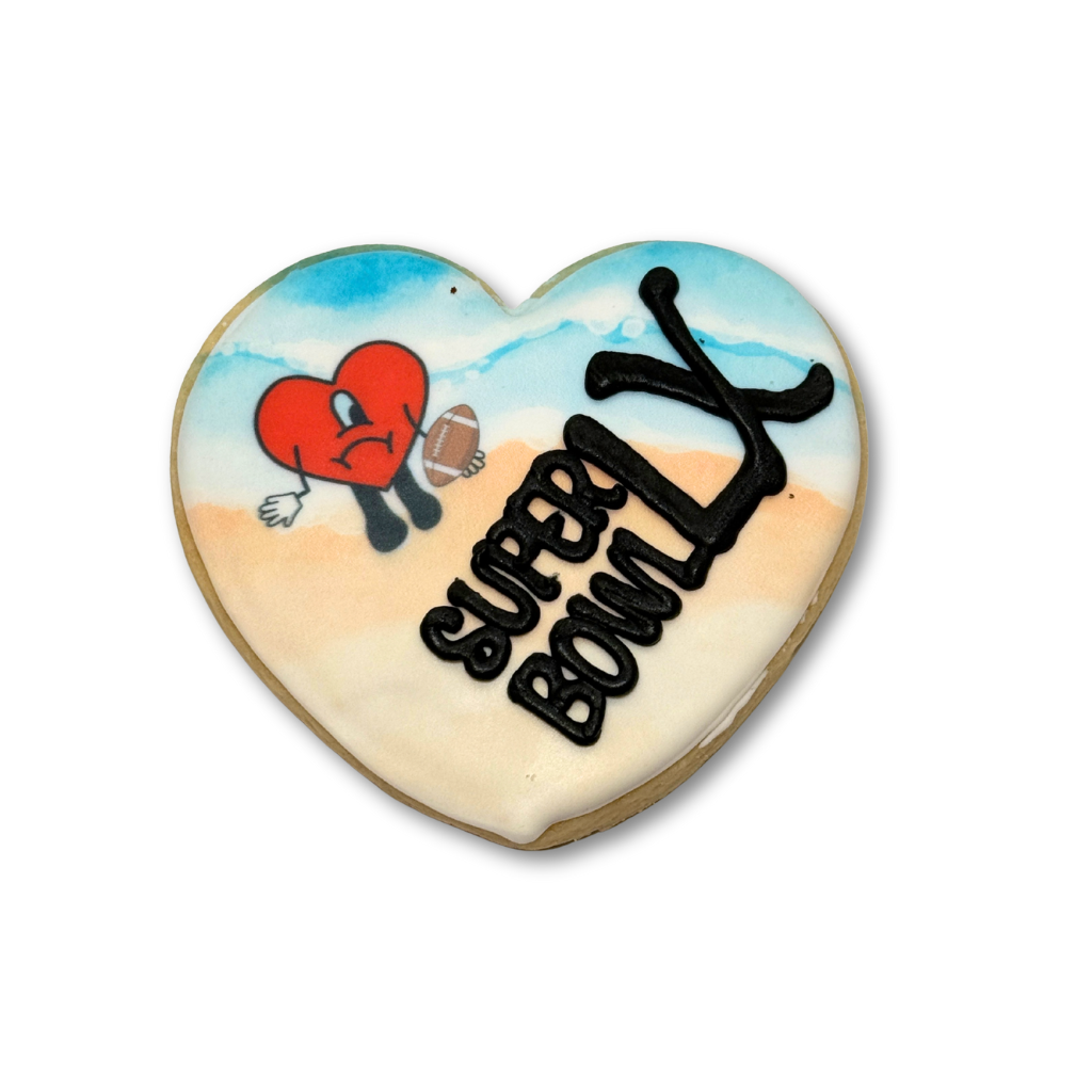 Heart-shaped Bunny Bowl cookie with football graphic