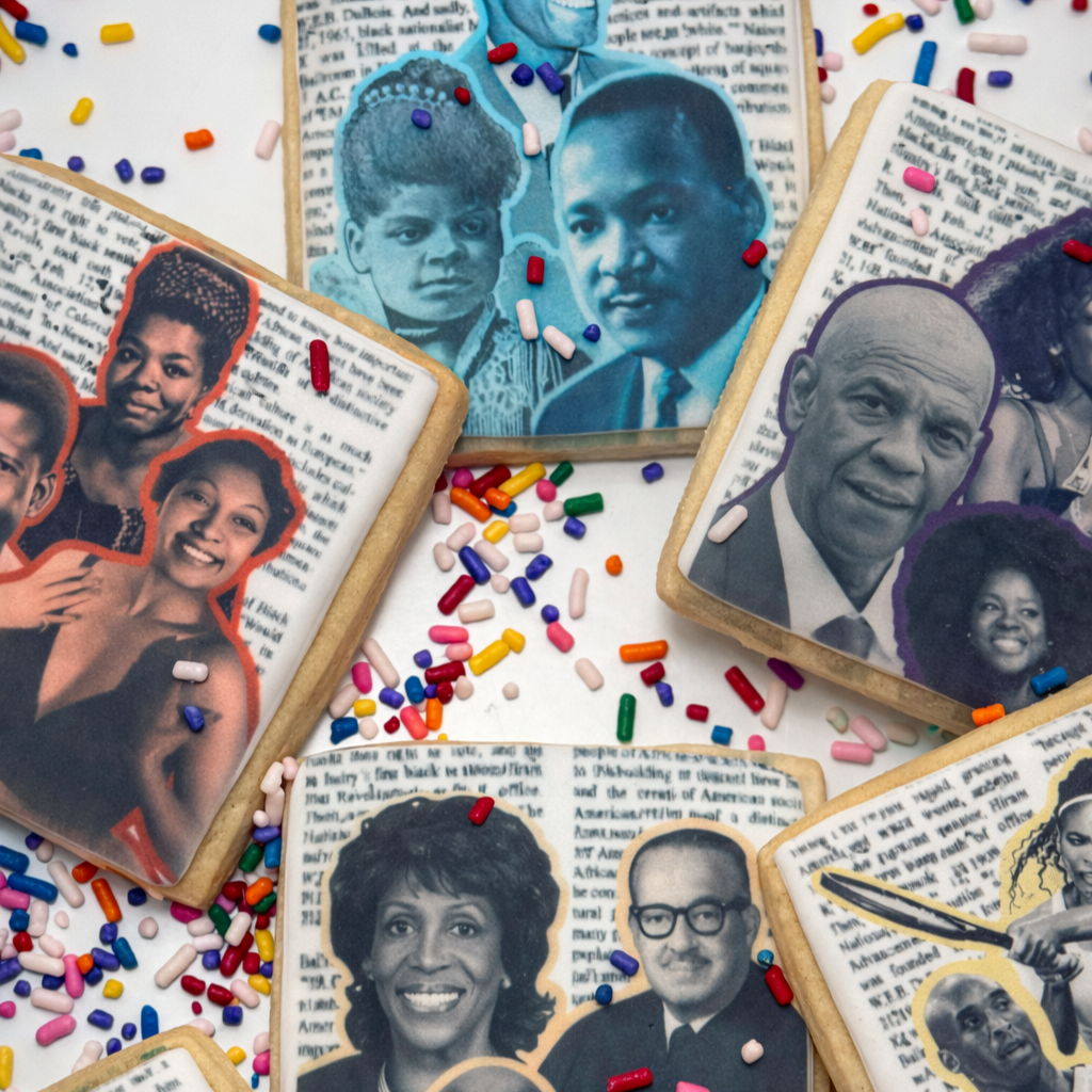 Icons Cookie Collection with historical figures and sprinkles.