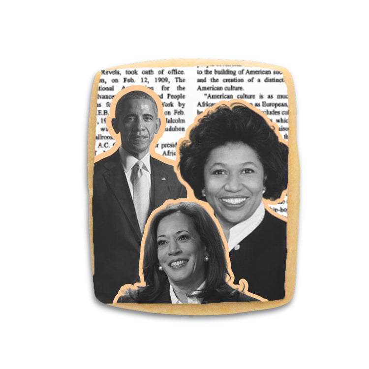 Icons Cookie Collection featuring portraits on newspaper print.