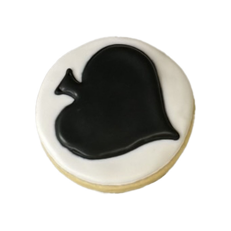 Casino Cookie with a black spade design on white icing.