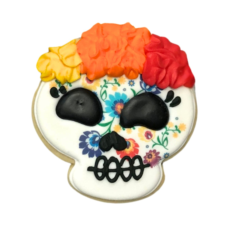 Day of the Dead sugar cookie with floral skull icing.
