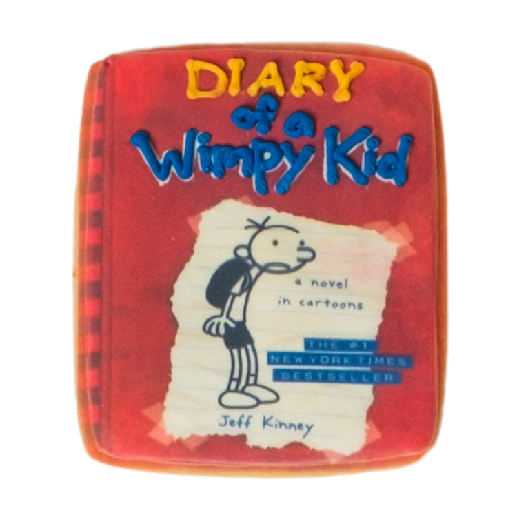 National Reading Month cookie shaped like Diary of a Wimpy Kid book
