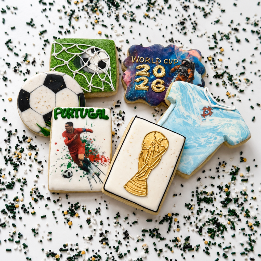 Match Day Cookie Gift Box with soccer-themed icing designs