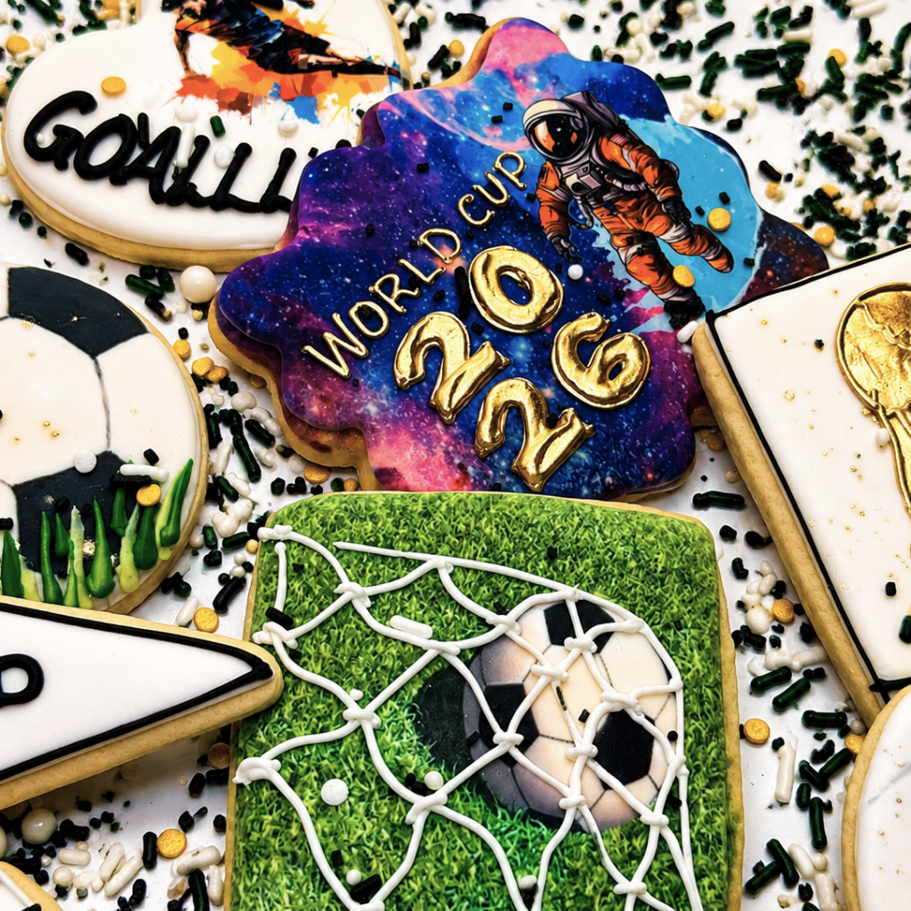 World Cup 2026 themed sugar cookies with soccer designs