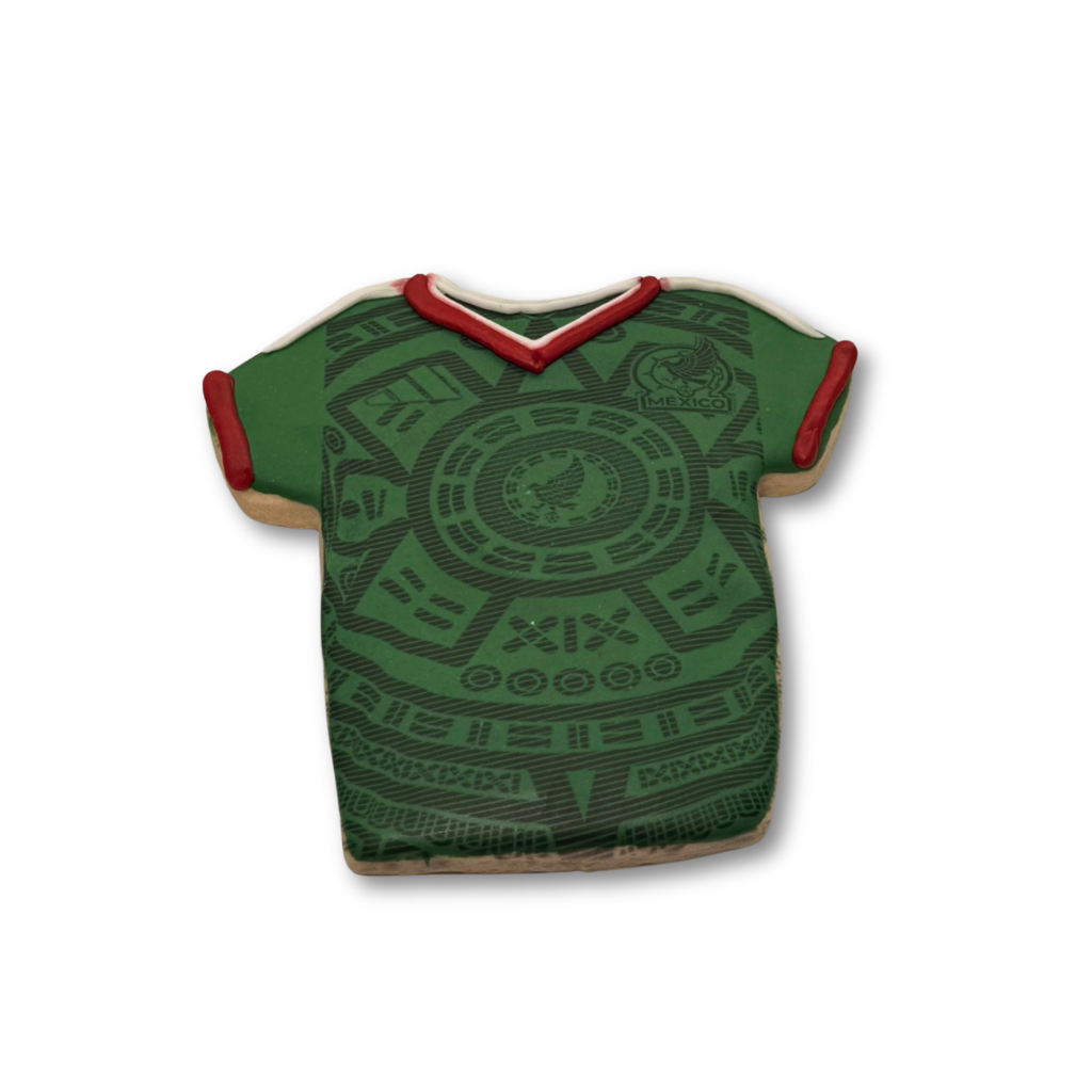 World Cup Mexico jersey cookie with green Aztec pattern design