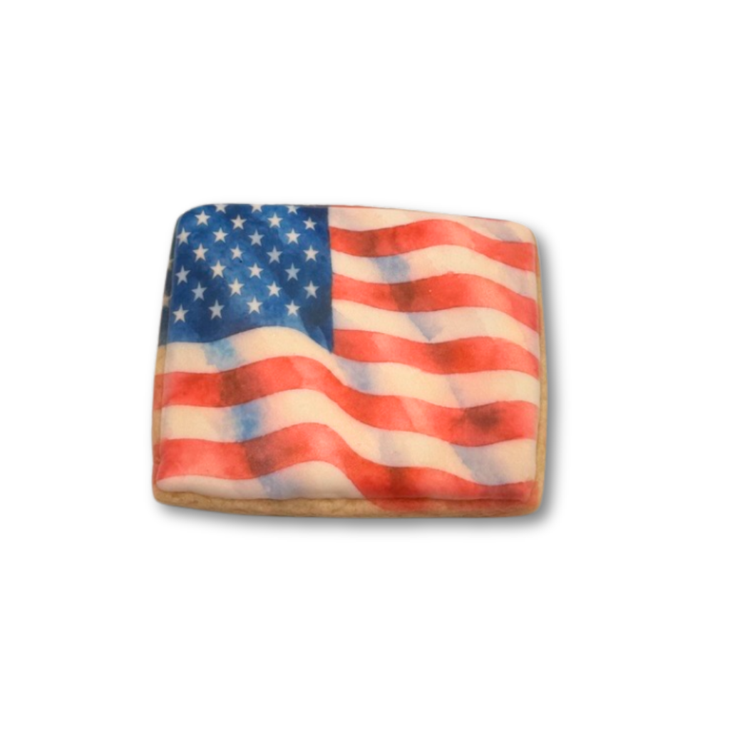 Square 4th of July cookie with American flag icing design
