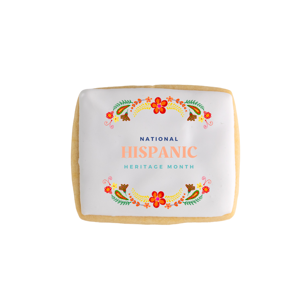 Hispanic Heritage cookie with colorful floral icing design.