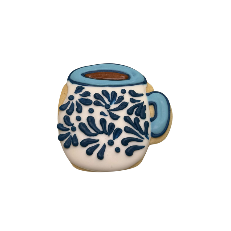 Hispanic Heritage cookie shaped like a blue floral mug