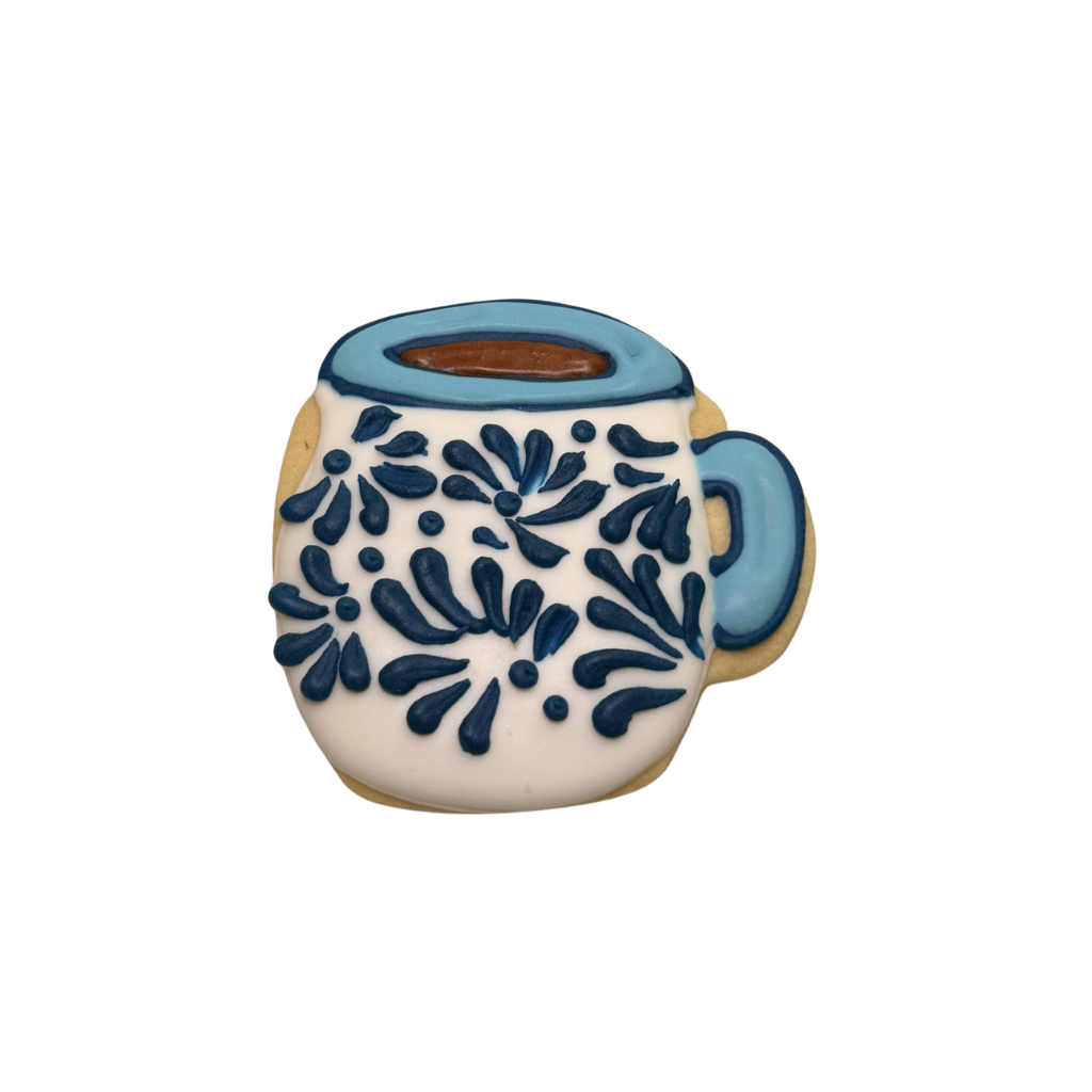 Hispanic Heritage cookie shaped like a blue floral mug