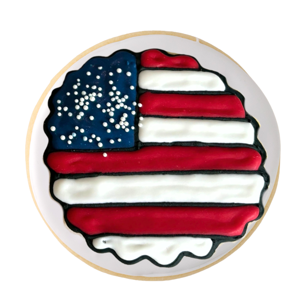 Labor Day cookie decorated with a red, white, and blue flag.
