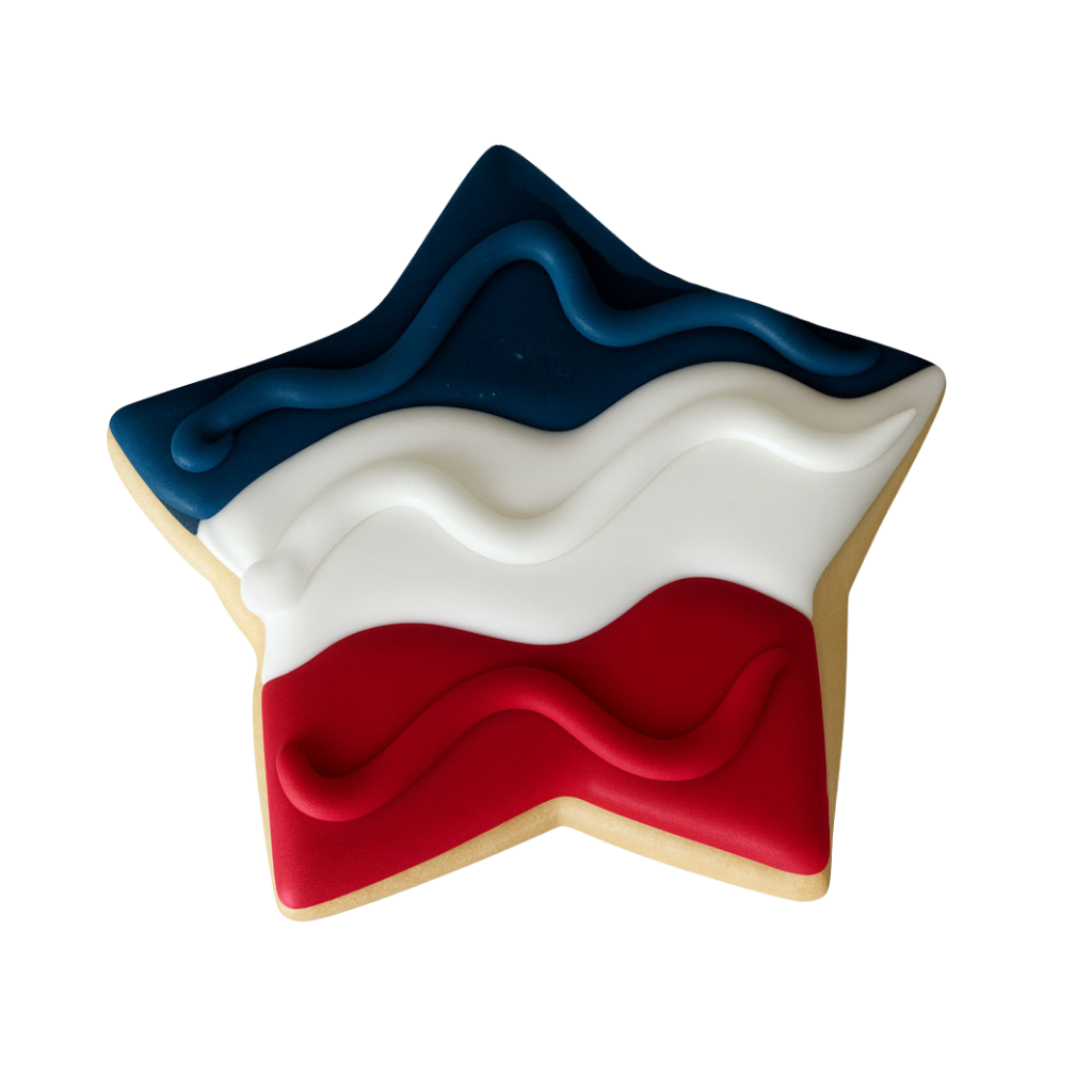 Labor Day star-shaped cookie with red, white, and blue icing.