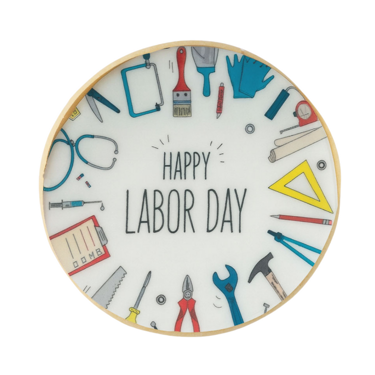 Labor Day cookie with colorful tool illustrations
