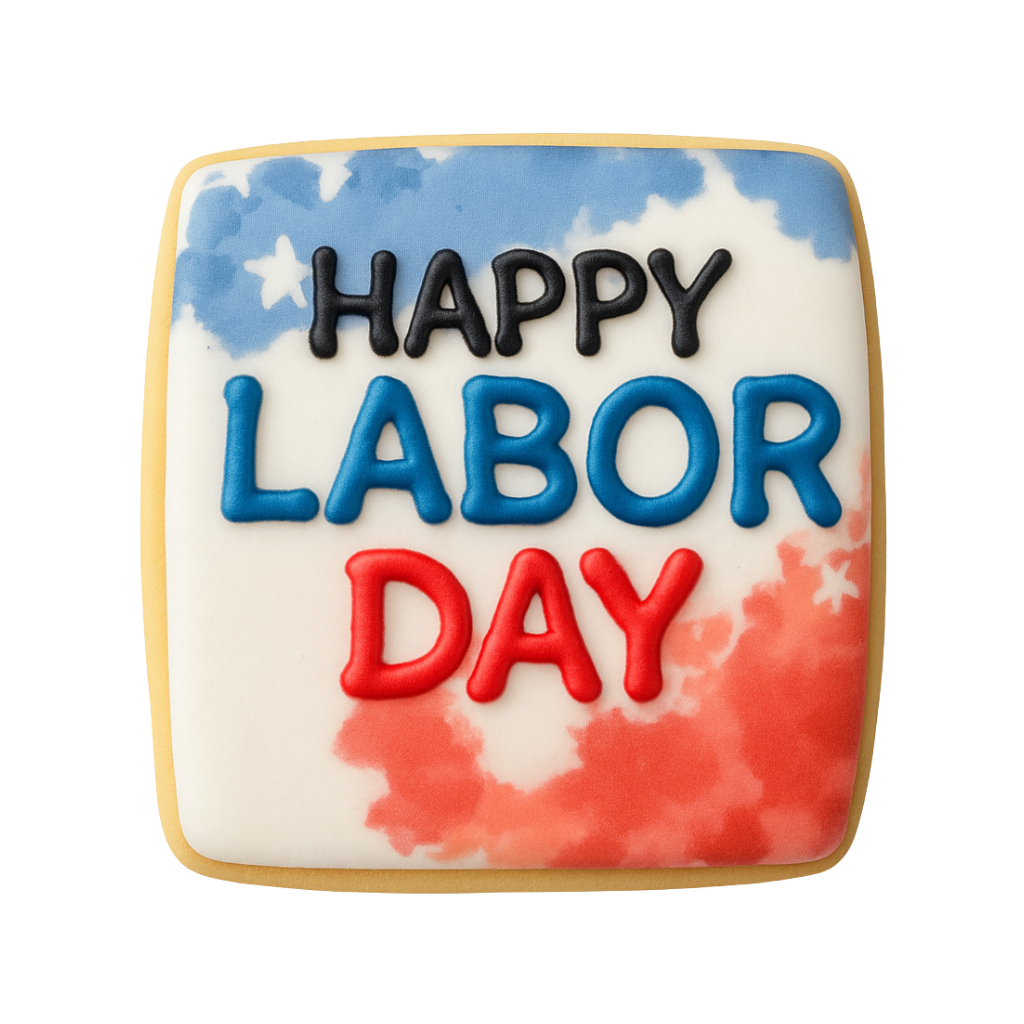 Square Labor Day cookie with red, white, and blue icing.