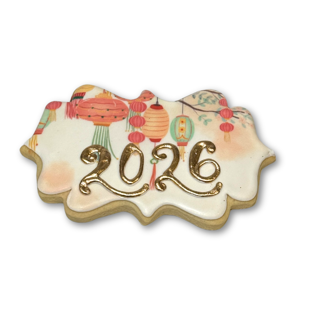Lunar New Year cookie with 2026 and lantern print design.