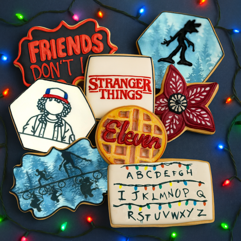 Stranger Cookies assorted set with iconic show-themed icing.