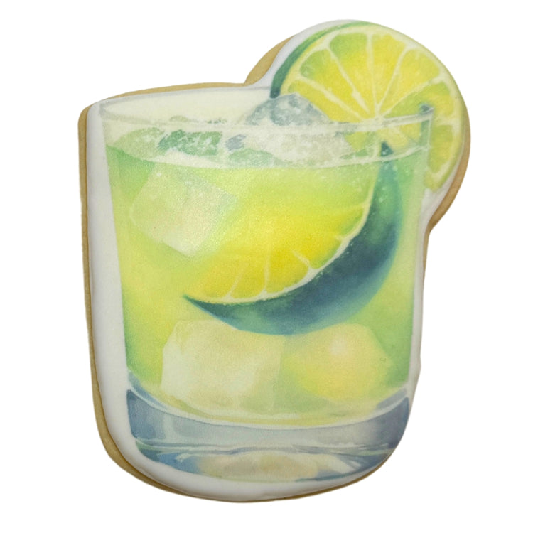 Summer Cookie shaped like a lime cocktail with ice cubes