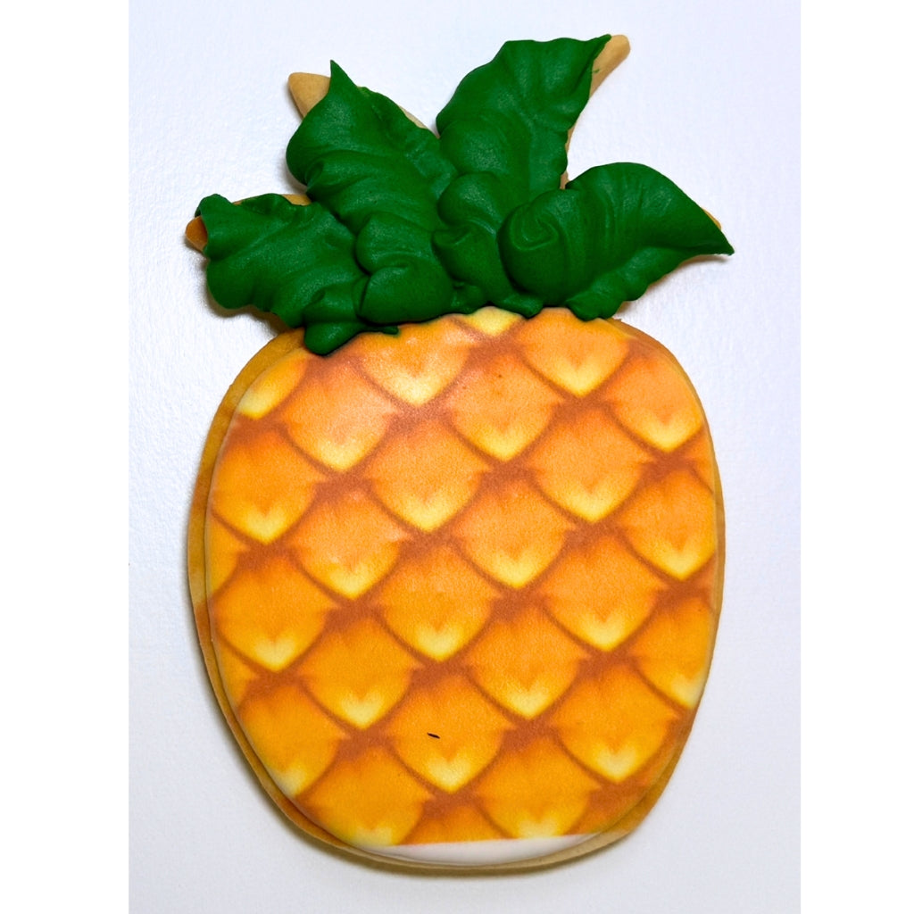 Summer Cookies pineapple-shaped sugar cookie with green icing