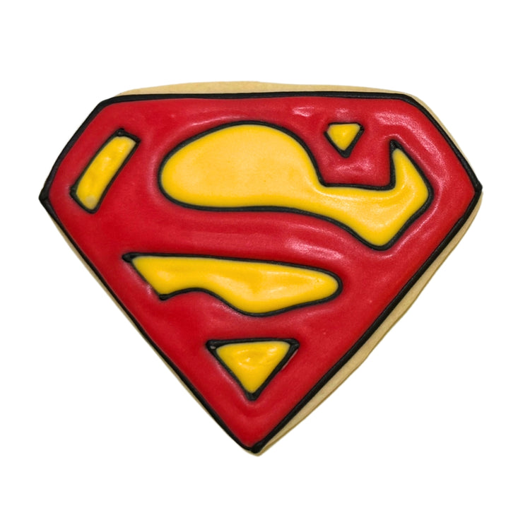 Superman, Choose Your Own cookie with red and yellow icing.