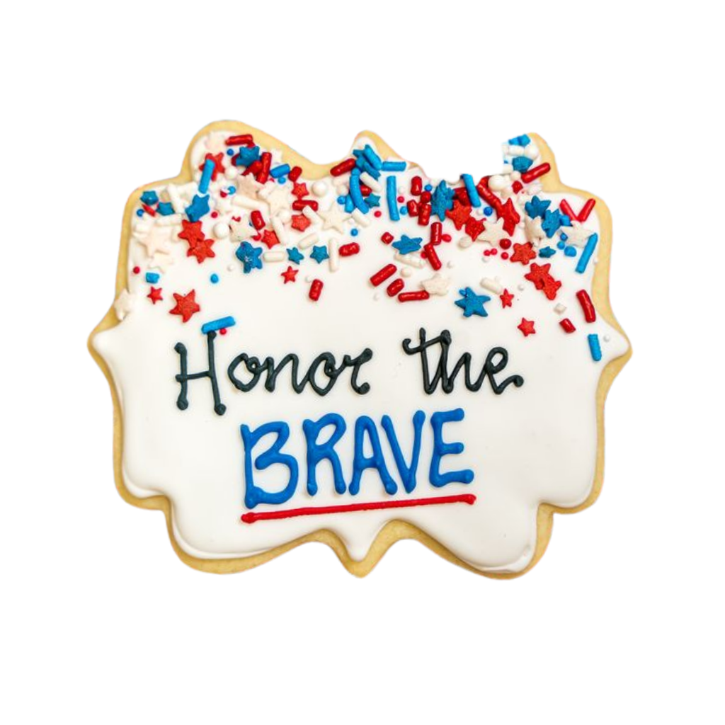 Veterans Day cookie with Honor the Brave text and star sprinkles
