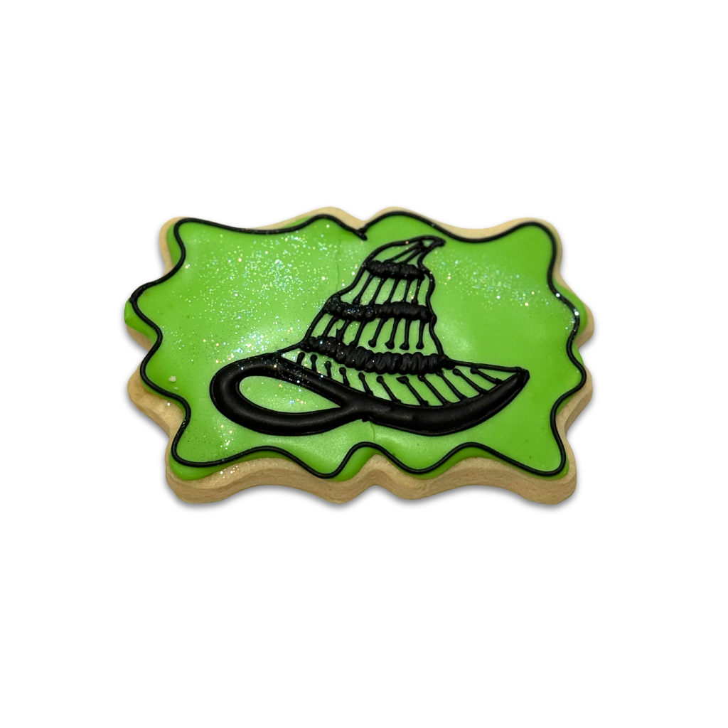 Wickedly Sweet Cookie with green icing and a witch hat design