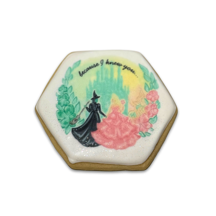 Wickedly Sweet Cookie with a hexagonal Wicked musical design.