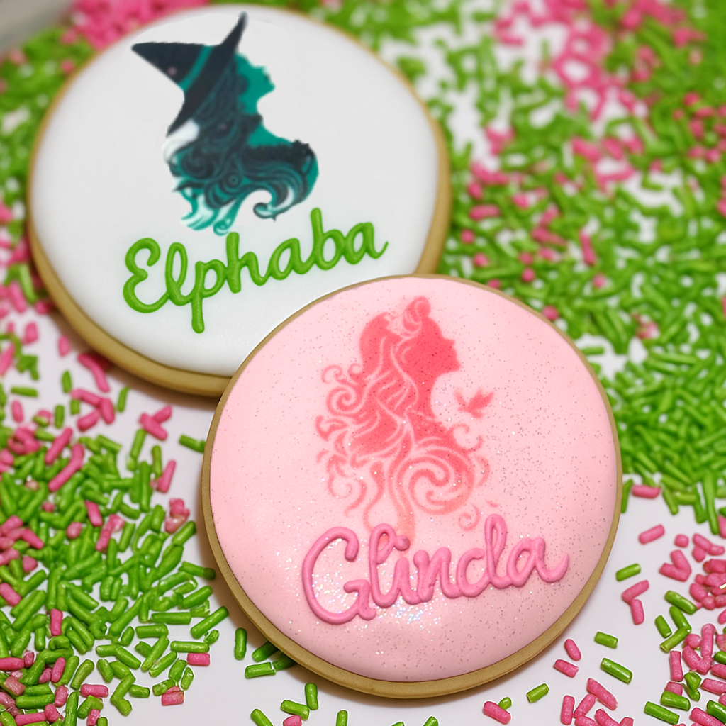 Wickedly Sweet Cookies featuring Elphaba and Glinda designs.