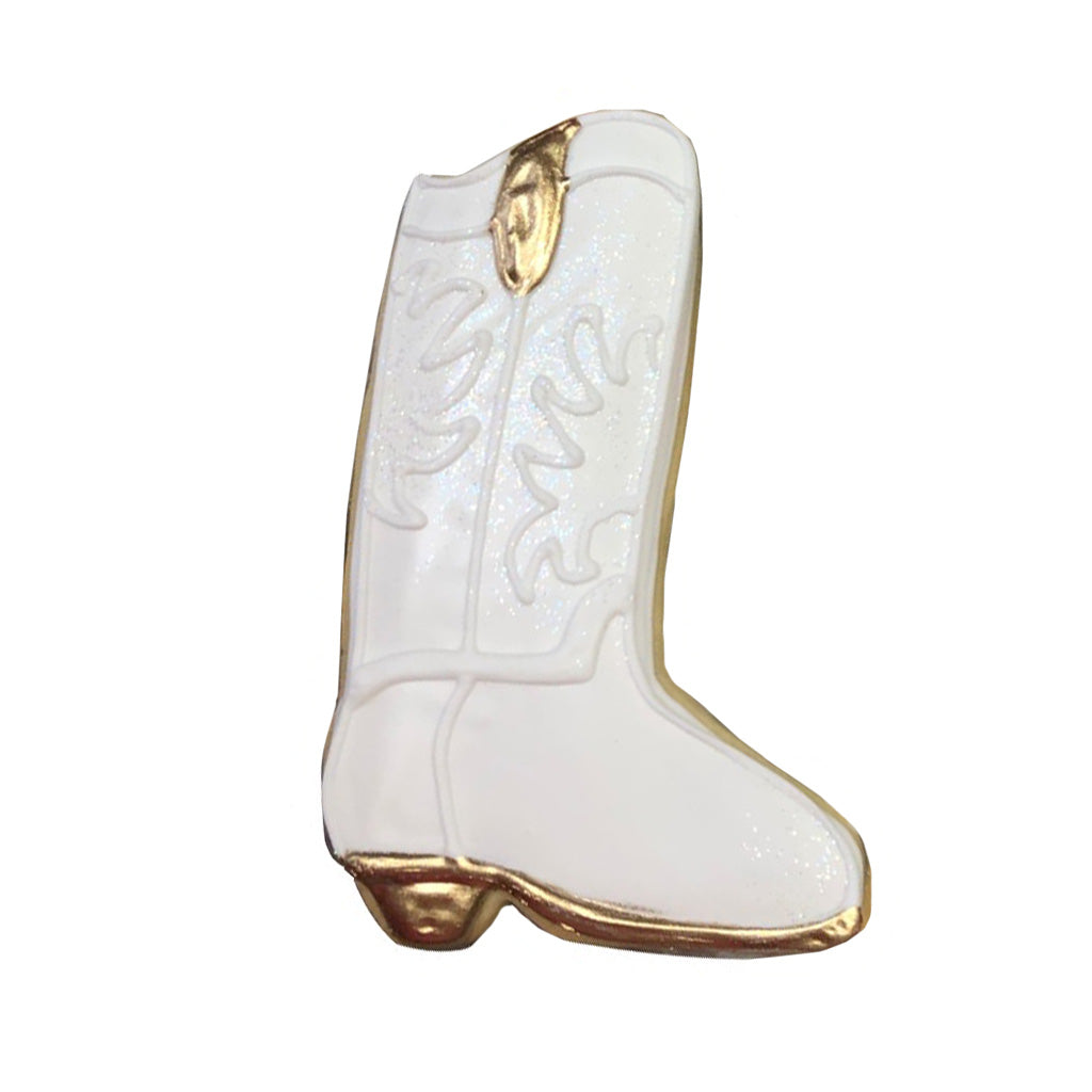 White and gold glitter cowboy boot cookie