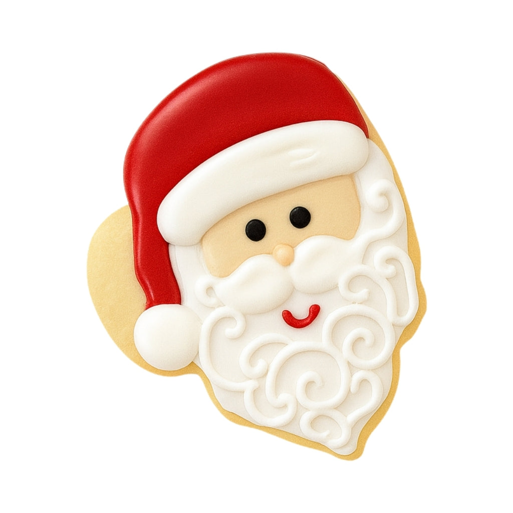 Christmas Characters Santa cookie with red and white icing