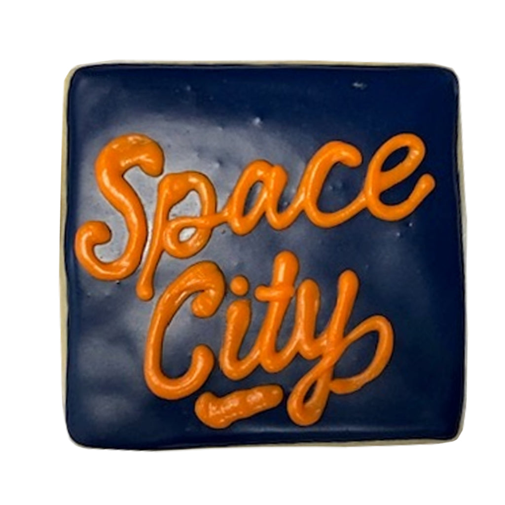 Astros Cookies square cookie with orange Space City icing