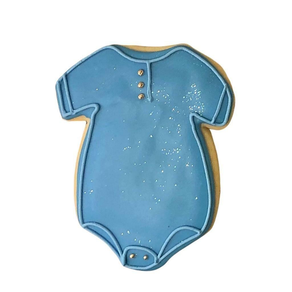 Blue Onsie #2 cookie with gold accents and speckles