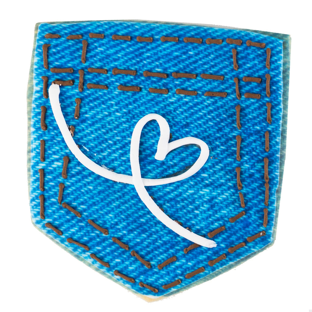 Rodeo theme gift box cookie shaped like a denim pocket with a heart.