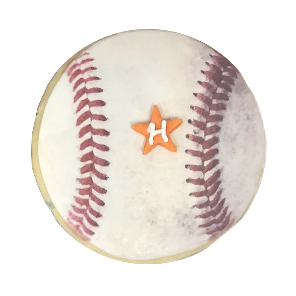 Astros baseball cookie with an orange star and H logo.