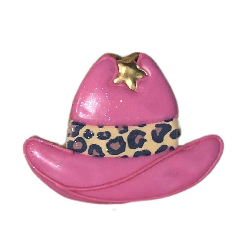 Wild Thang pink cowboy hat with leopard print band and gold star
