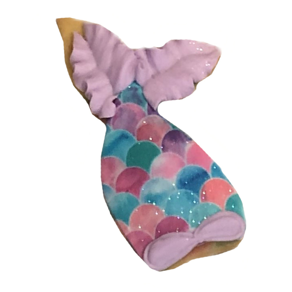 Little Mermaid cookie with colorful scale icing