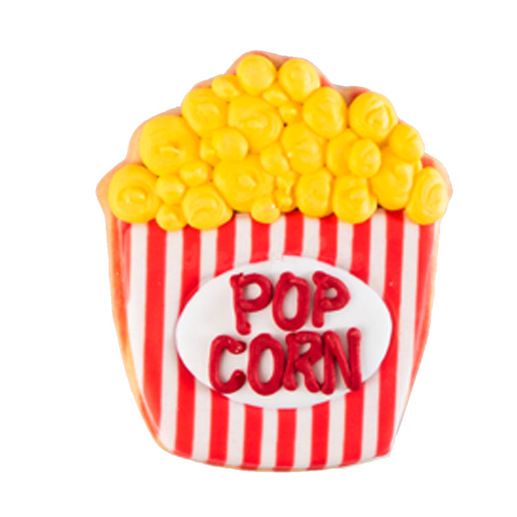Academy Awards popcorn cookie with red and white stripes.