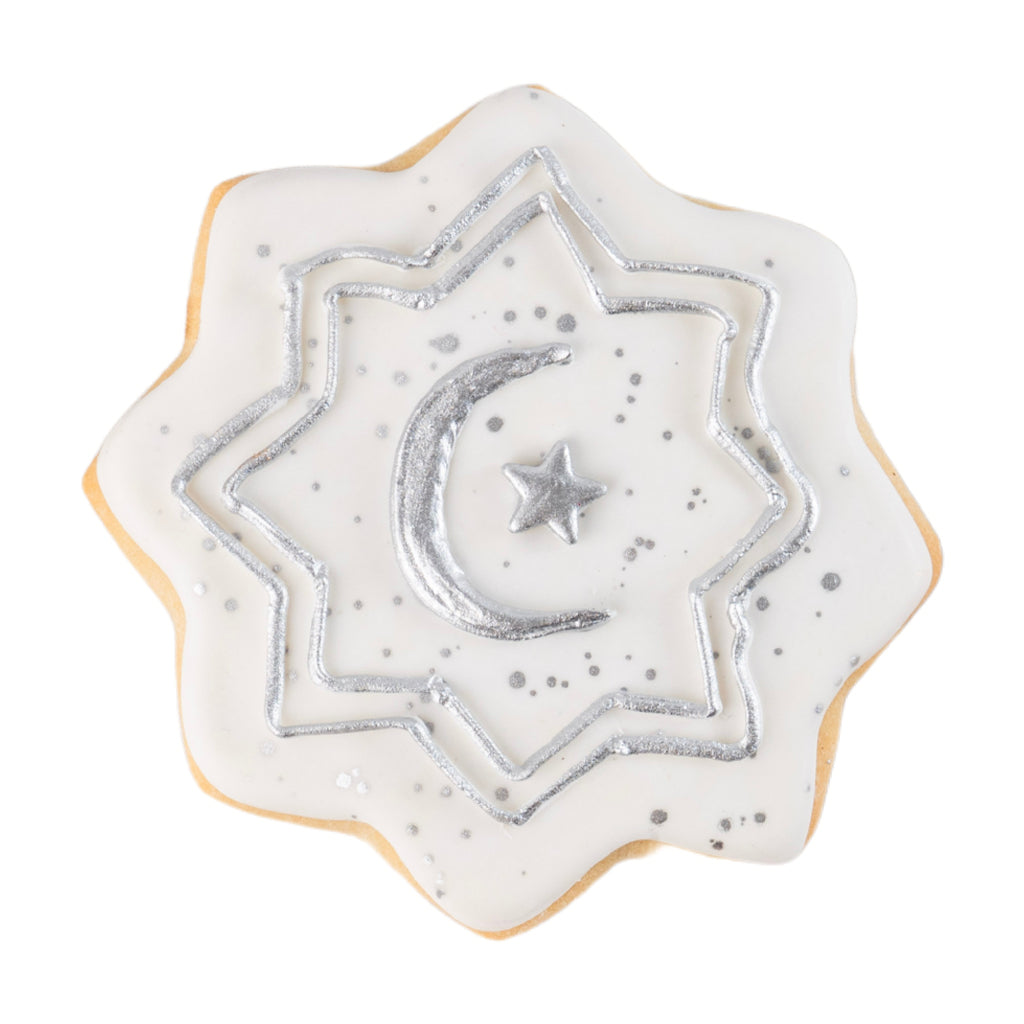 Ramadan Eid butter cookie with silver moon and star design