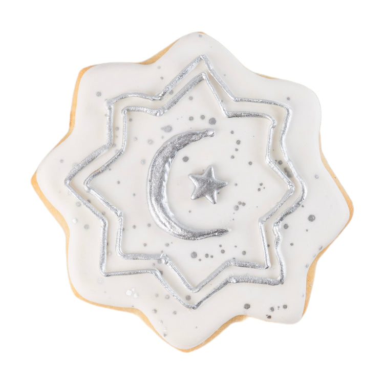 Ramadan Eid butter cookie with silver moon and star design