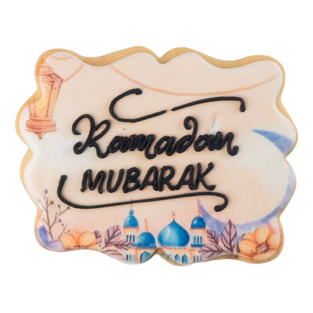 Ramadan Mubarak butter cookie with mosque and lantern print