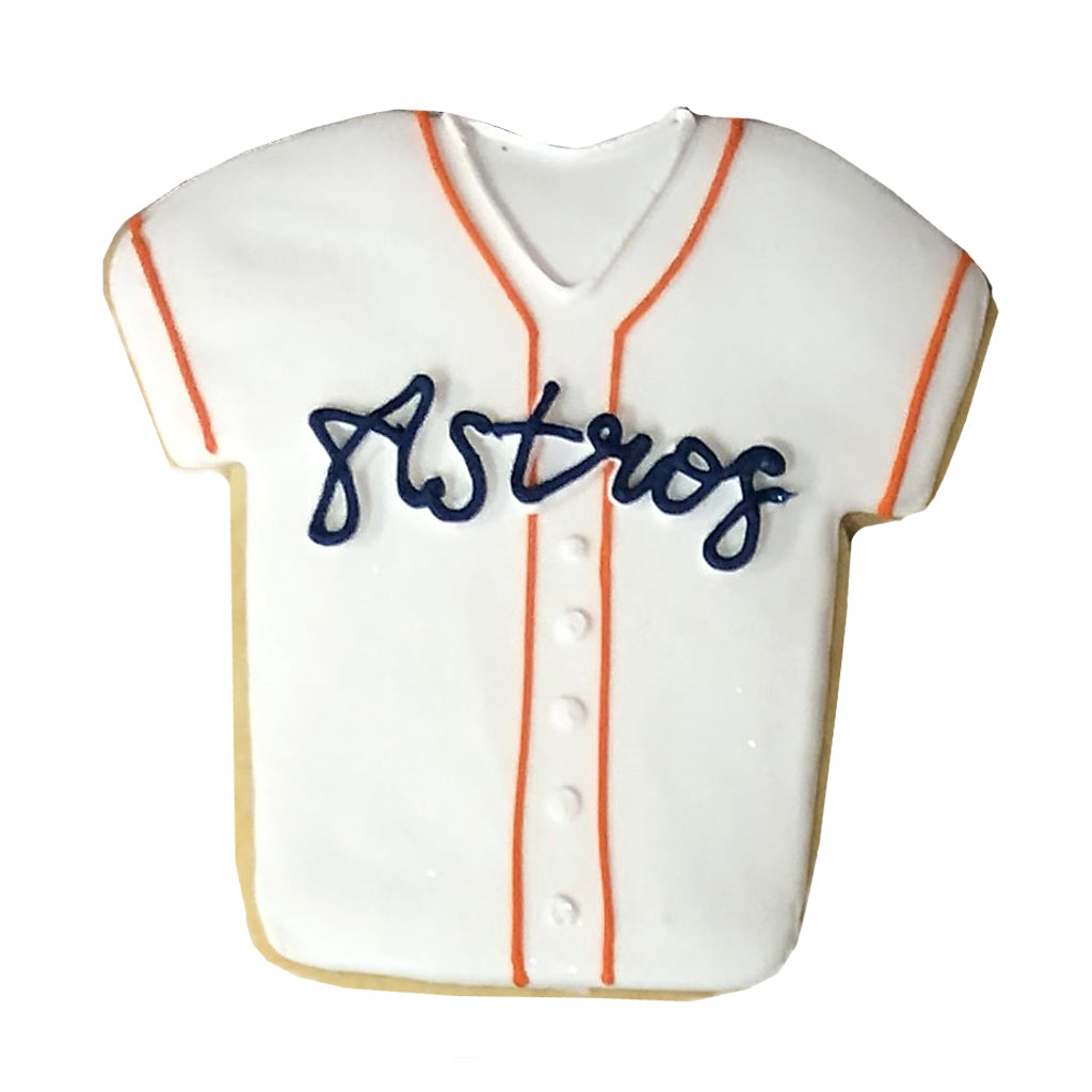 Astros white jersey cookie with orange trim and blue lettering.