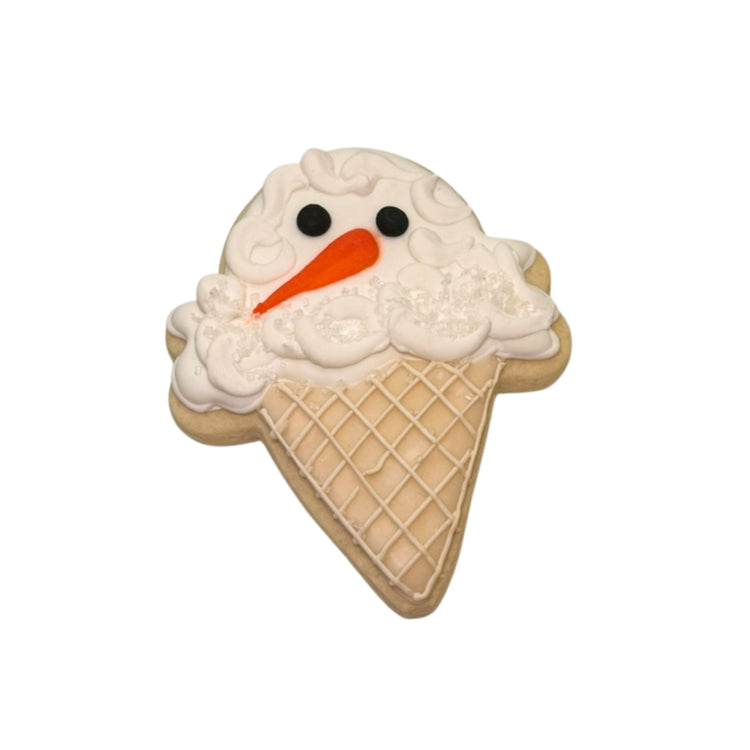 Christmas in July snowman ice cream cone sugar cookie