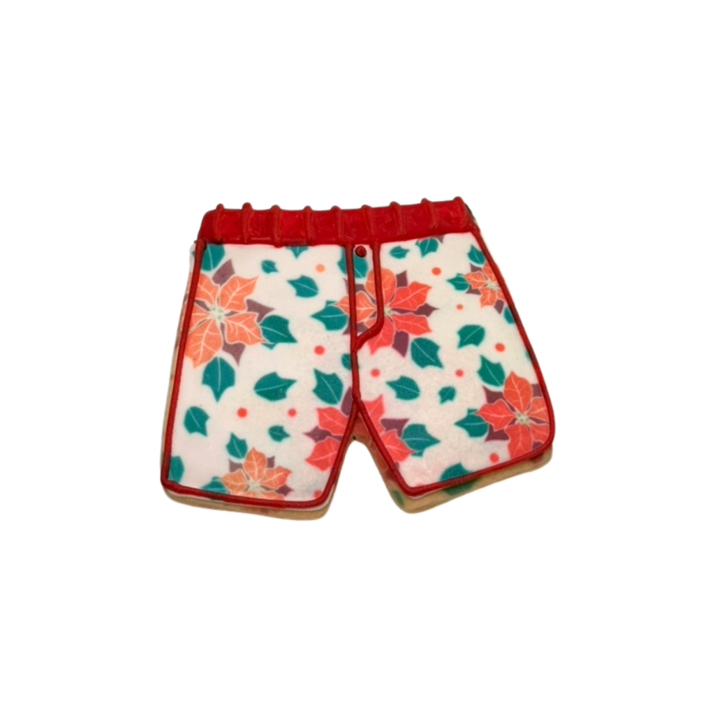 Christmas in July boxer shorts cookie with poinsettia print