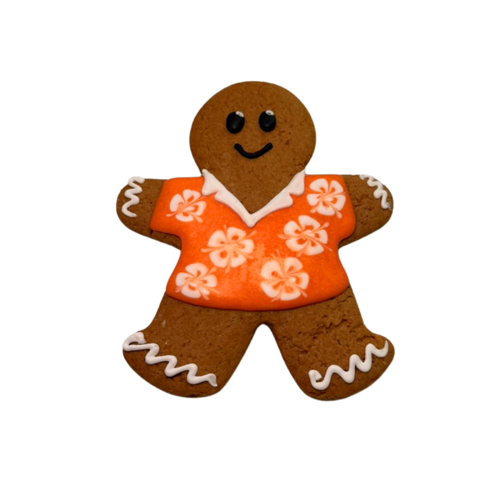 Vacation GingerPeople wearing an orange floral shirt