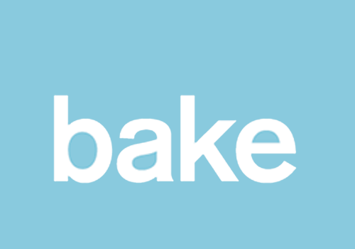 White text reading bake on a light blue background.